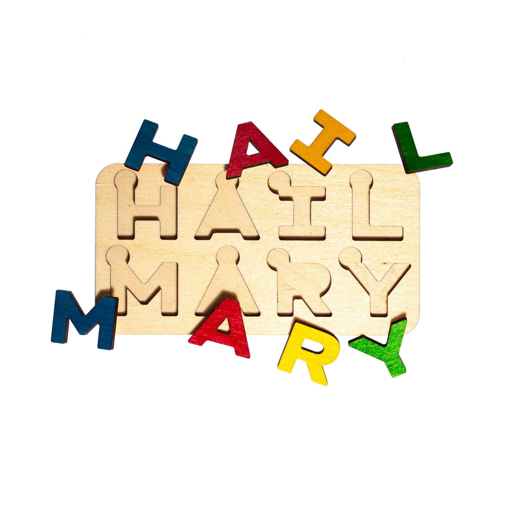 Mini Hail Mary Letter Puzzle, Made in the USA from Birch Wood, 5.5" x 2.75", Catholic Education, Home School