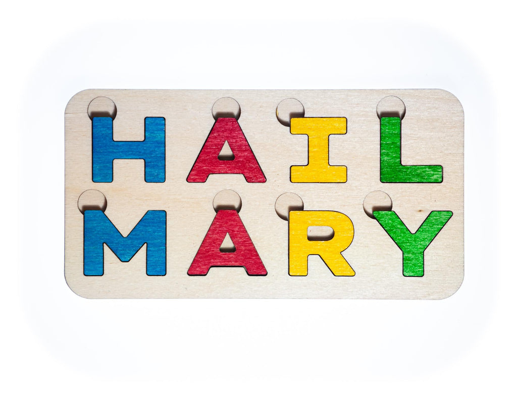 Mini Hail Mary Letter Puzzle, Made in the USA from Birch Wood, 5.5" x 2.75", Catholic Education, Home School