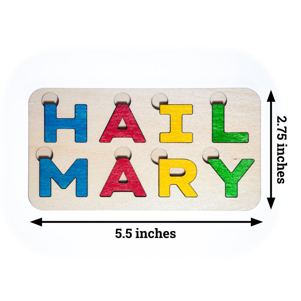 Mini Hail Mary Letter Puzzle, Made in the USA from Birch Wood, 5.5" x 2.75", Catholic Education, Home School